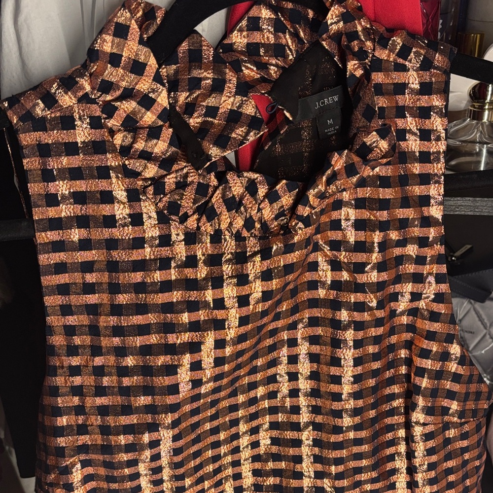 J. Crew Women's Black and Gold Patterned Blouse